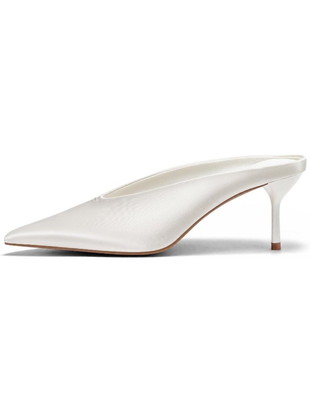 Women's Cream White High Heels Mule Closed Pointed Toe Slide Sandals Slip On